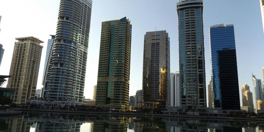 Dubai skyline with tax-free concept